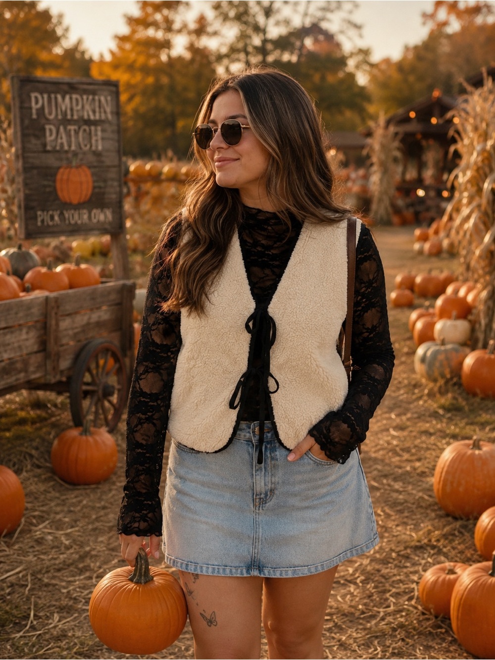 Cream Sherpa Tie-Front Vest